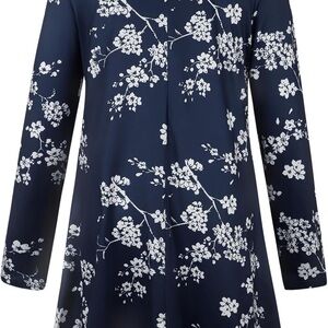 Floral Navy and White Long Sleeve Dress